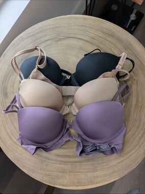 Victoria's Secret 3-Pack Padded Bras in Black, Nude & Lavender
